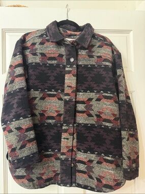 Maurices Aztec-Print Button Jacket — Black, Gray & Burgundy